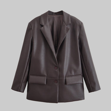 Leather Blazer Women Early Autumn Coat Retro Loose Casual Elegant Top - Modestly Vogue